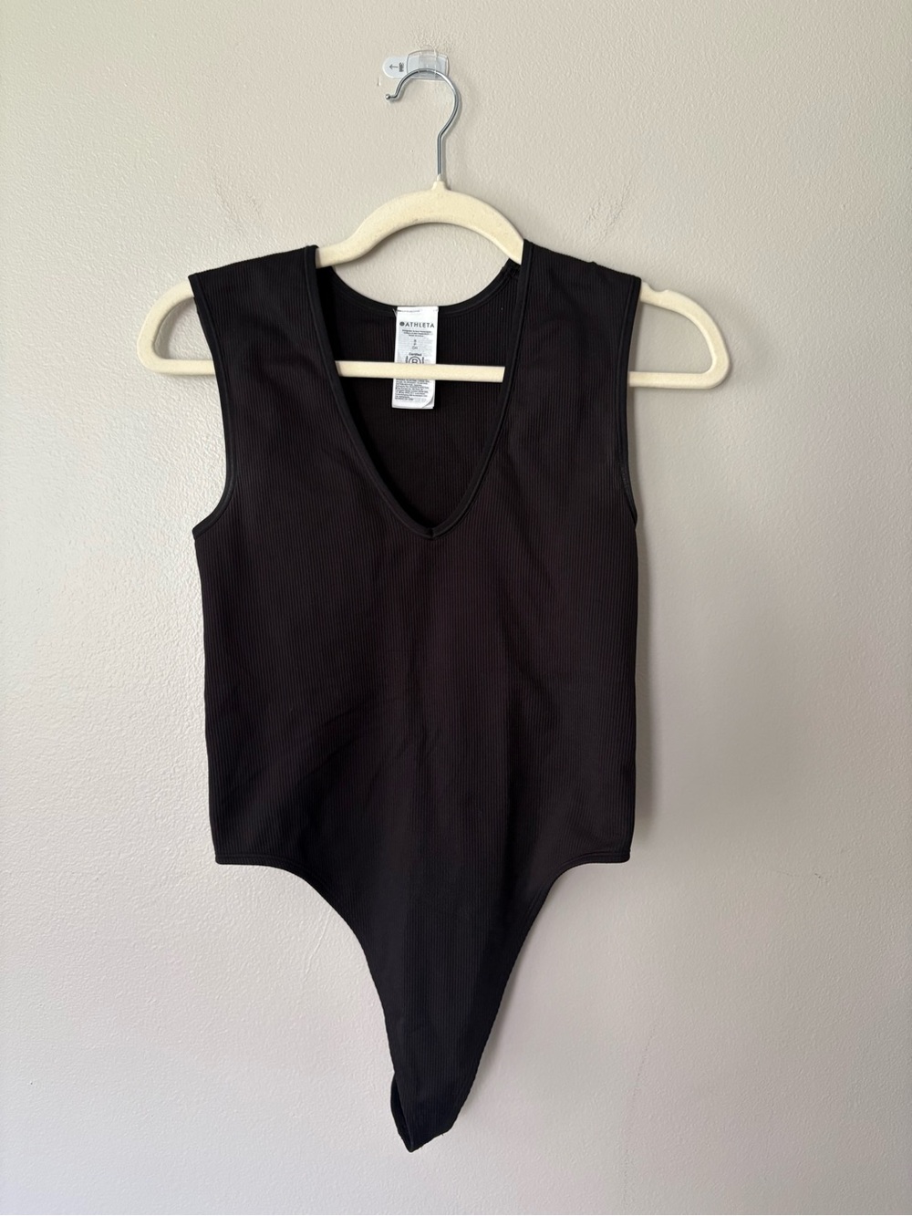 Athleta Black Ribbed V Neck Tank Bodysuit